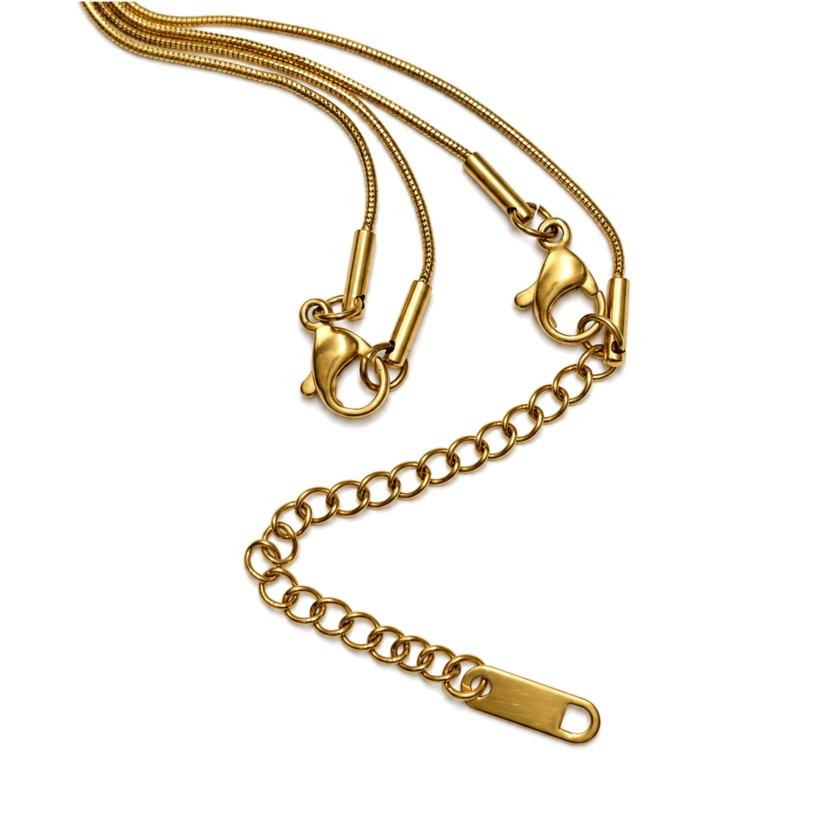 Set 01: Gold-tone square-and-bar layered necklace, detail view.