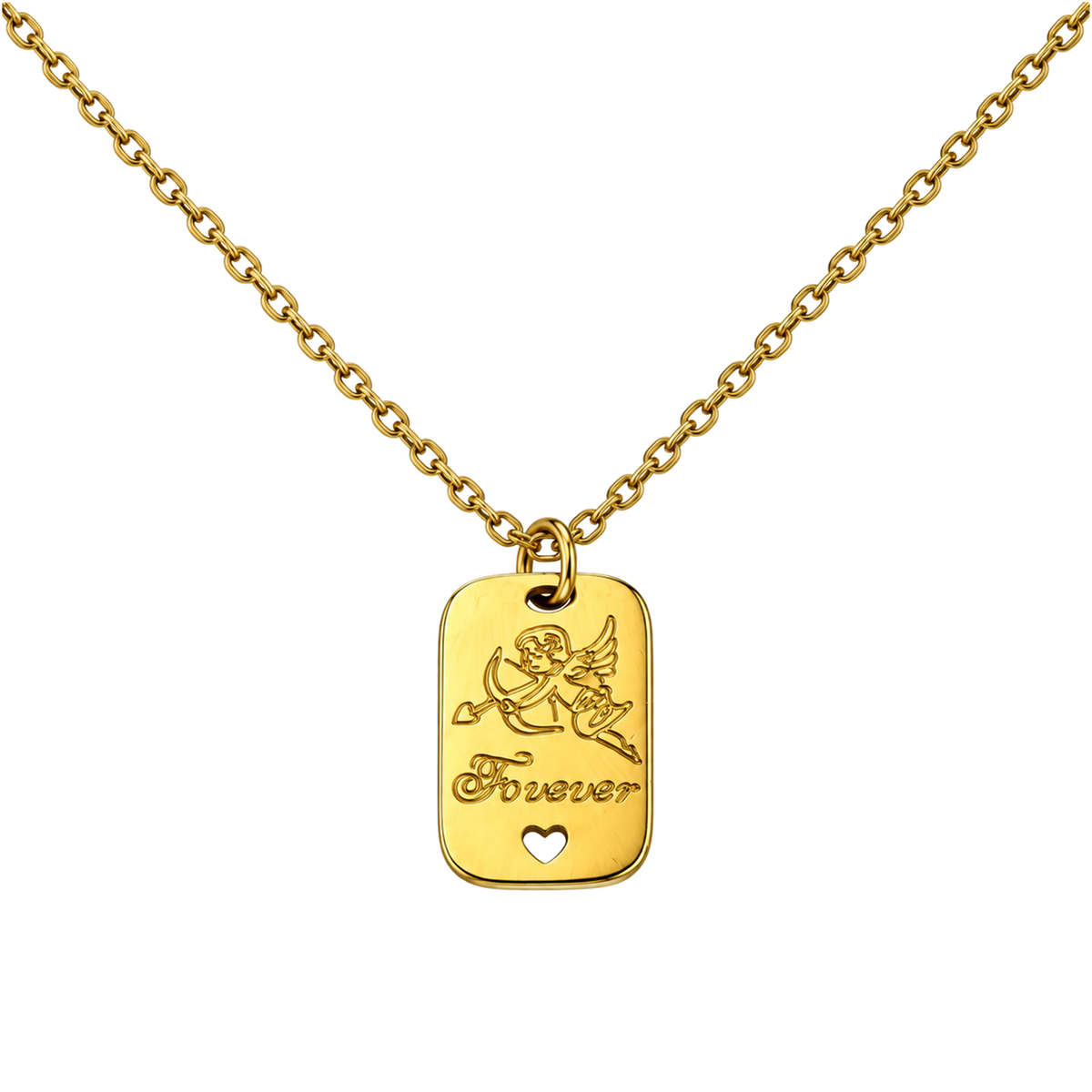 Set 01: Gold-tone tag pendant, detail view.