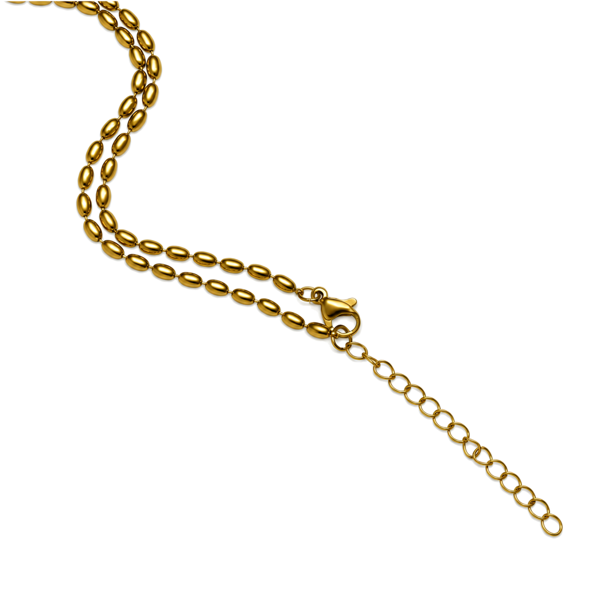 Set 05: Gold-tone rice-link chain, detail view.