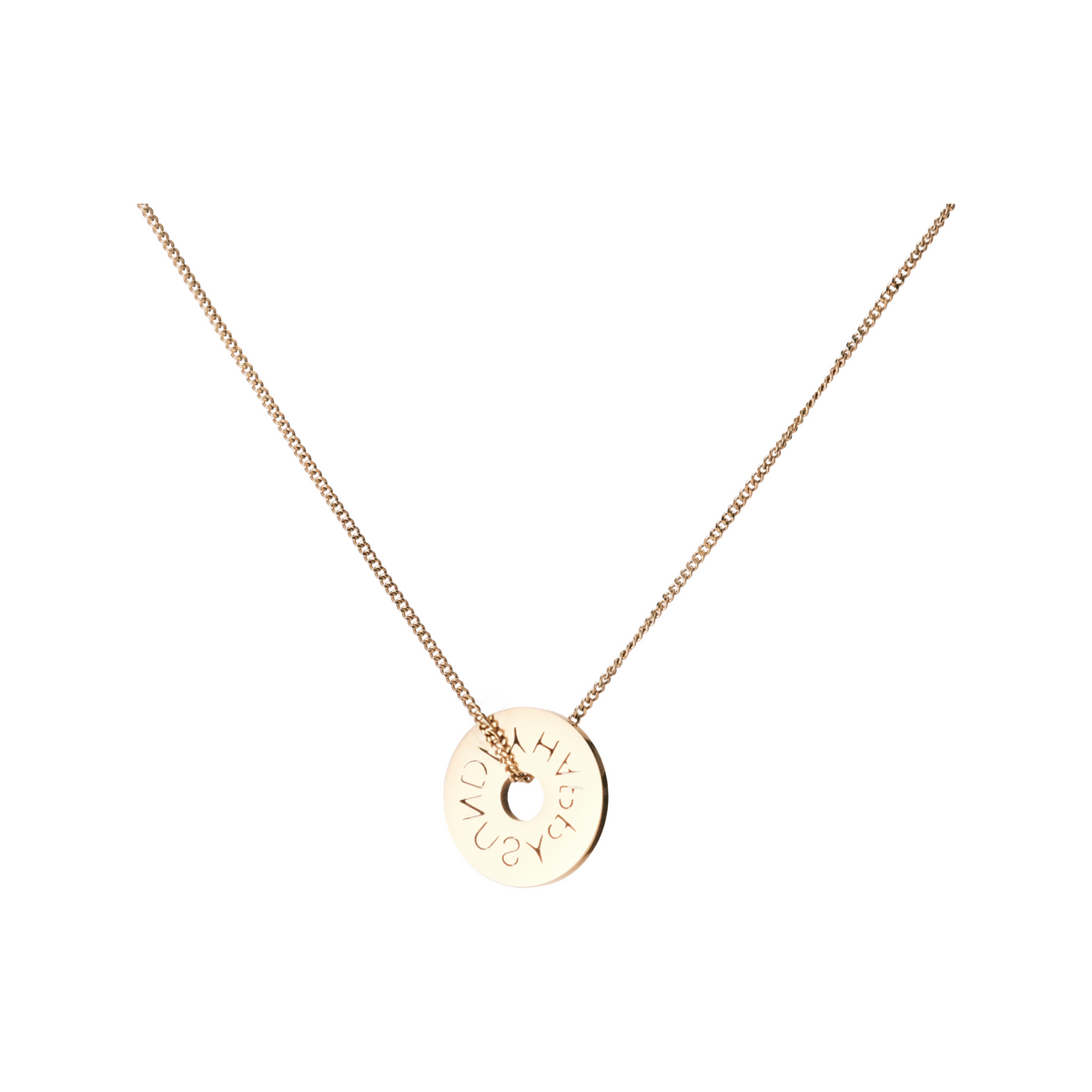 Set 06: Gold-tone Happy Day disc pendant, complete jewelry view.