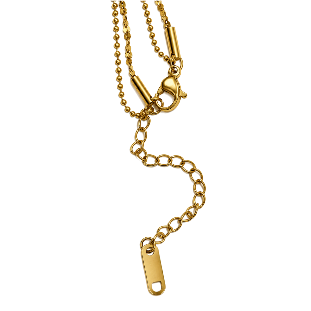 Set 06: Gold-tone geometric layered necklace, detail view.
