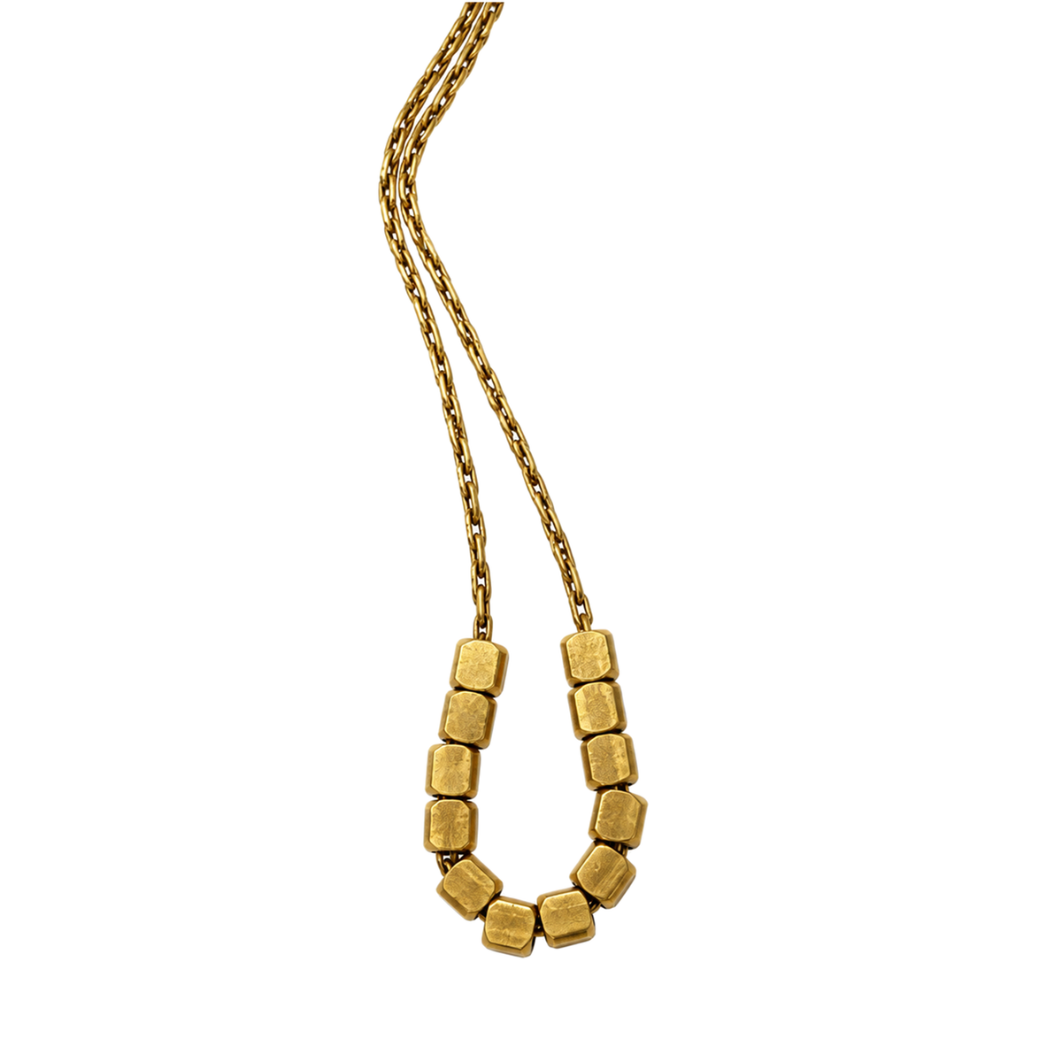 Set 07: Gold-tone single cube chain, detail view.