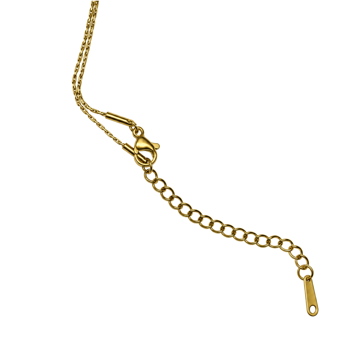 Set 07: Gold-tone single cube chain, detail view.