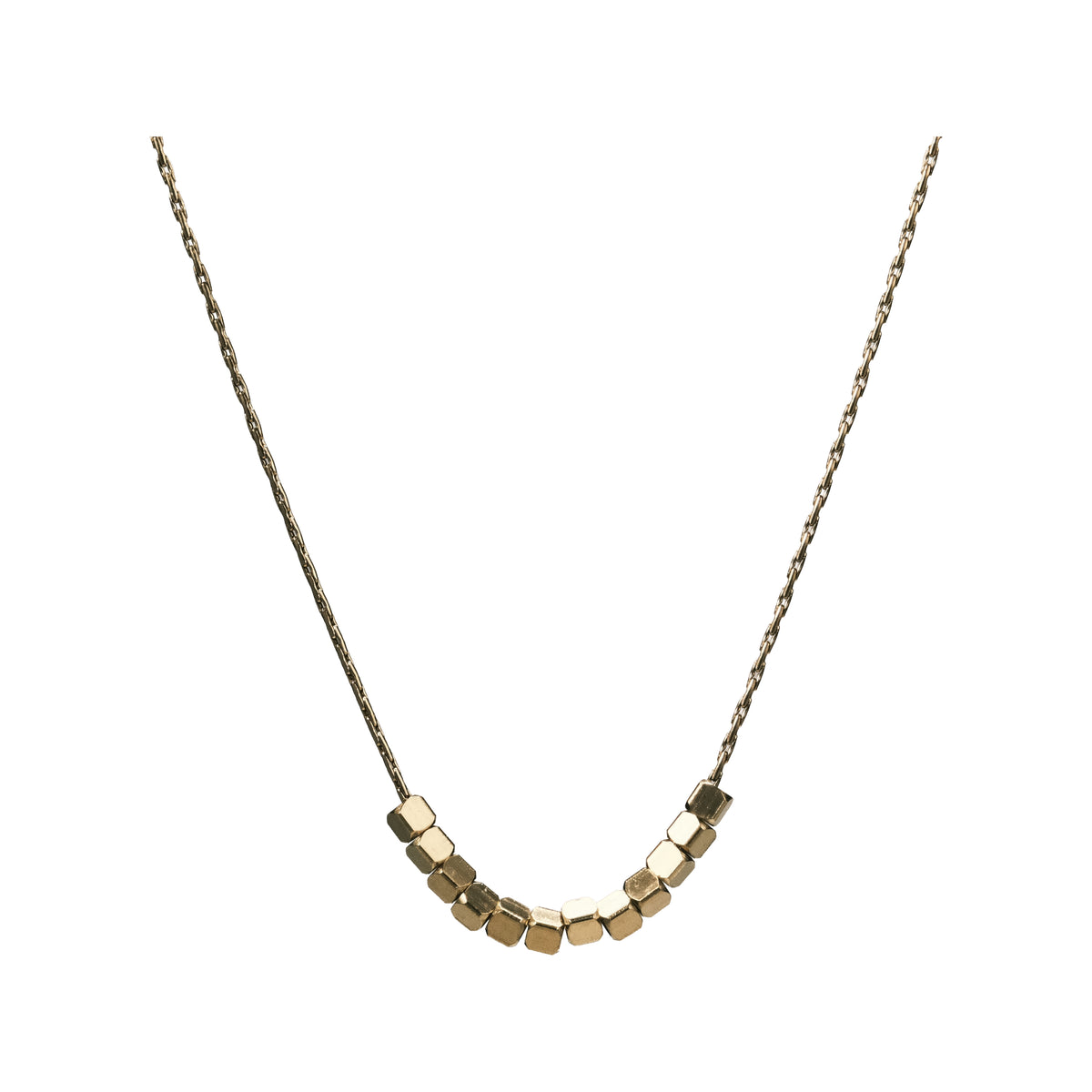 Set 07: Gold-tone single cube chain, complete jewelry view.