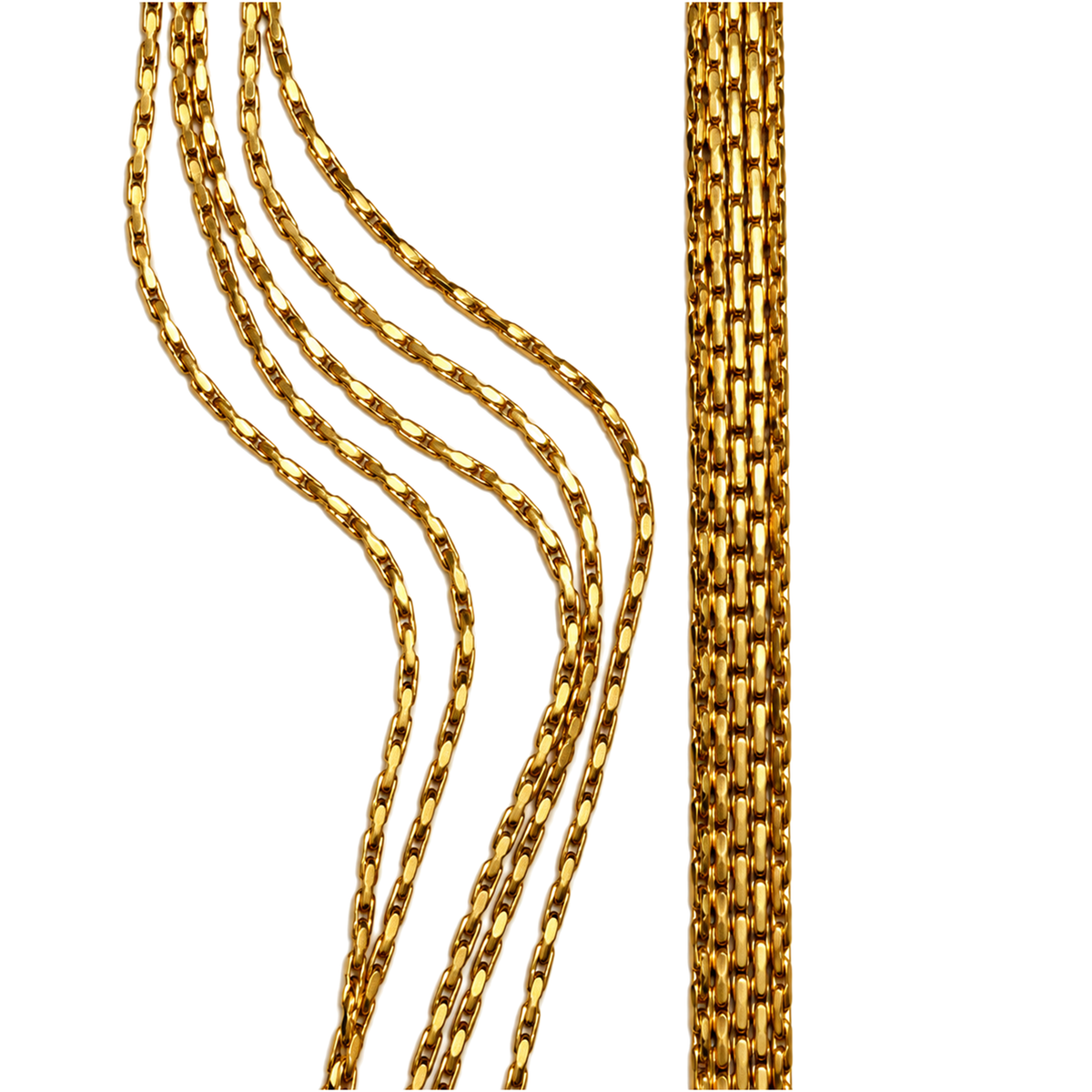 Set 08: Gold-tone multi-strand necklace, detail view.