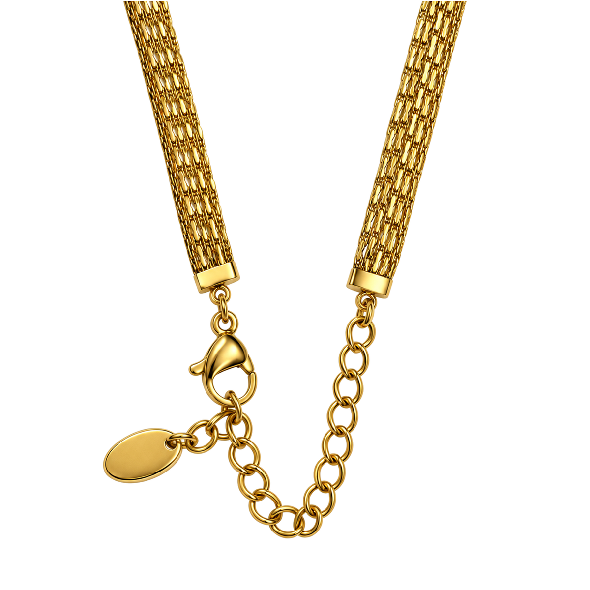 Set 08: Gold-tone multi-strand necklace, detail view.