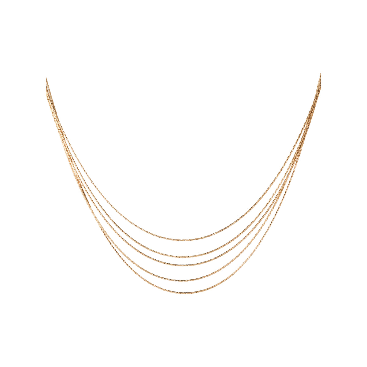 Set 08: Gold-tone multi-strand necklace, complete jewelry view.