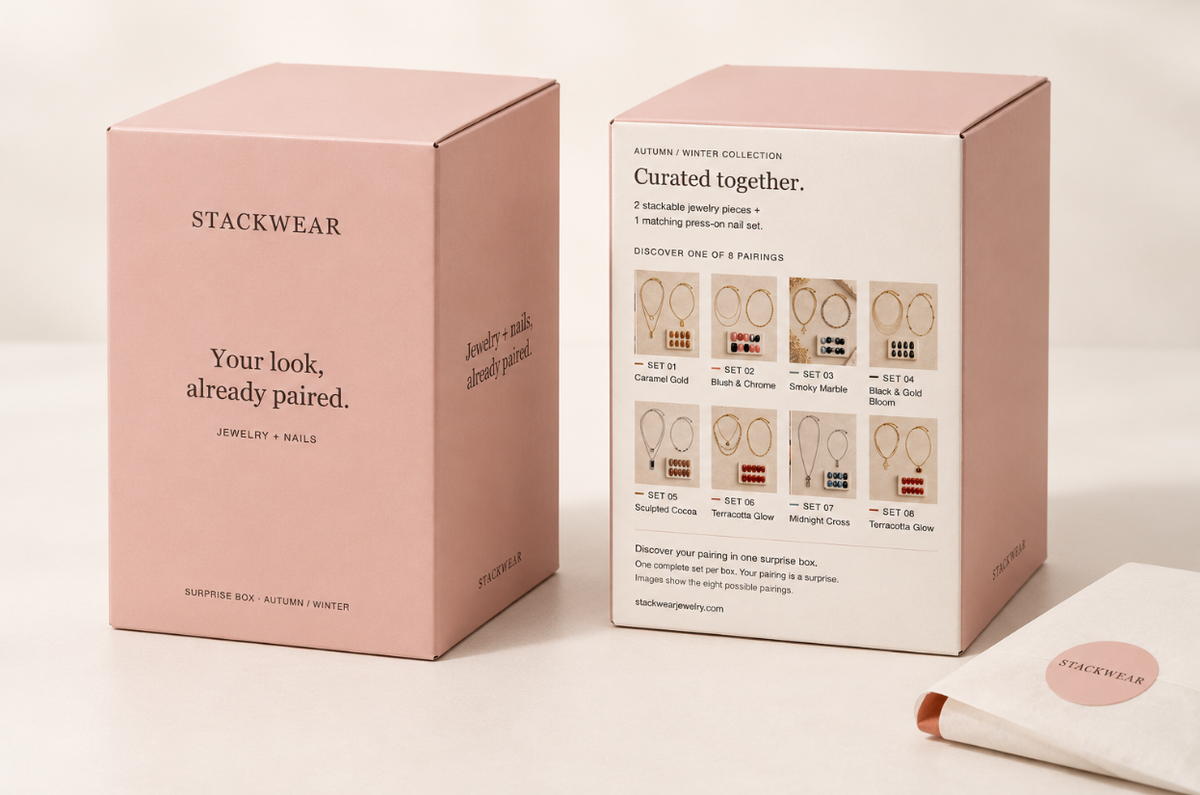 The blush-pink StackWear surprise box. Your look, already paired.