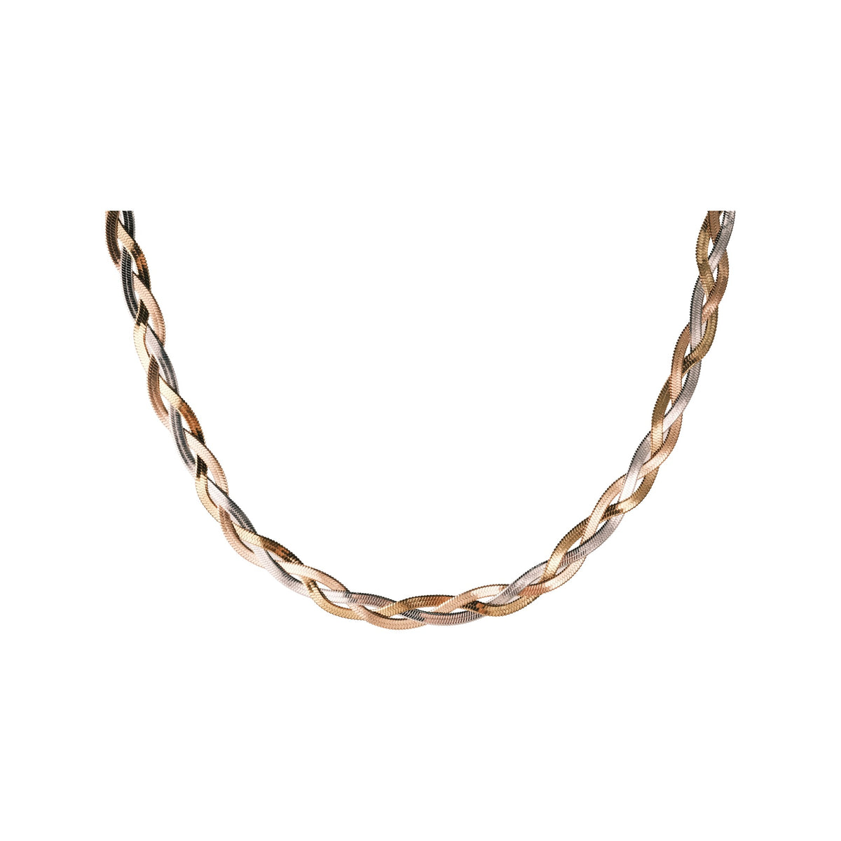 Three-tone braided necklace on a white background