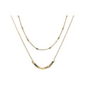 First Job possible look 1 of 4: Layered chains with small geometric details on the lower strand. One surprise two-necklace set per box.