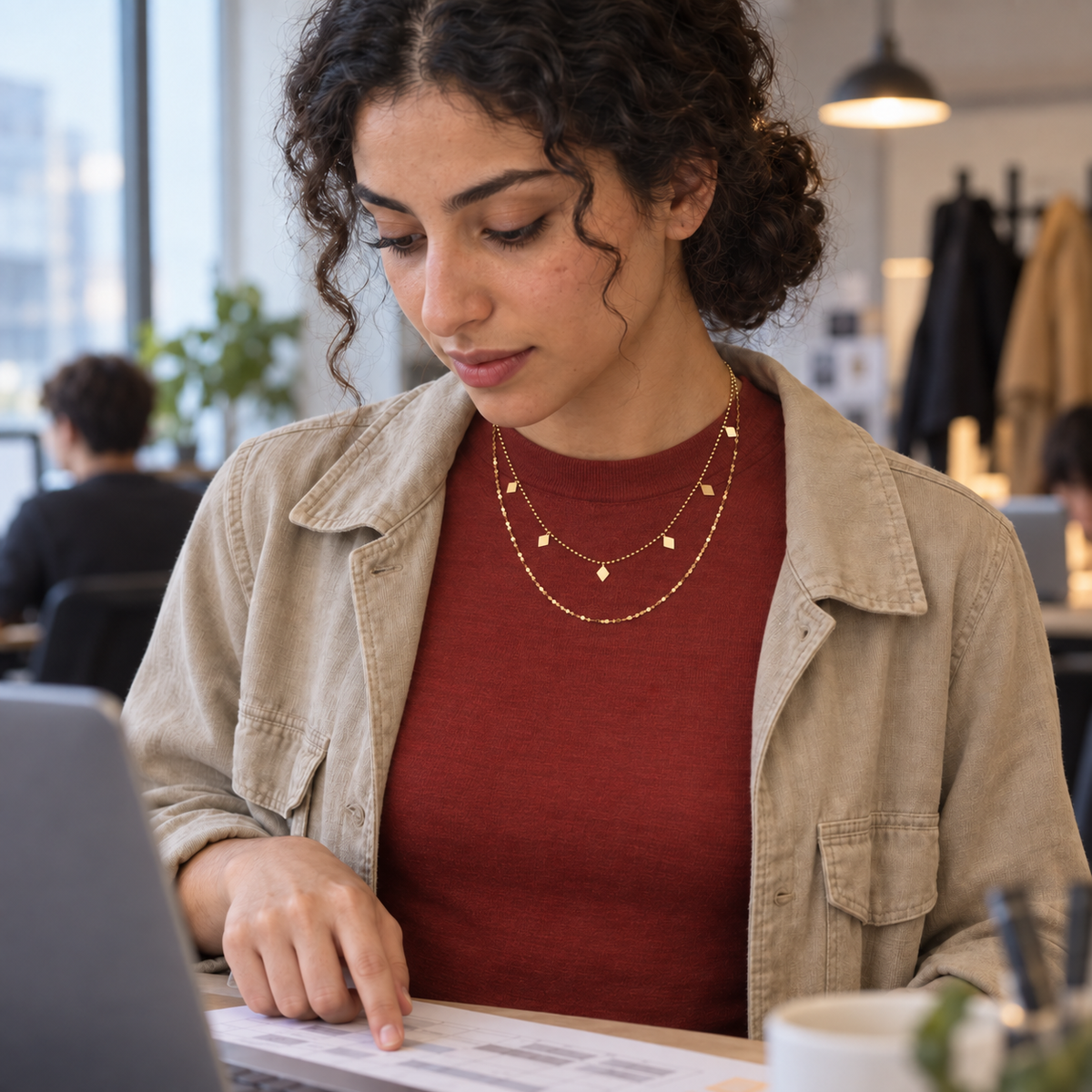 Gold-tone layered chains with lozenge-shaped charms styled for Internship Days