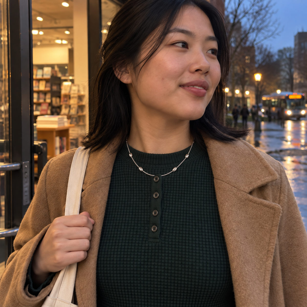 Silver-tone necklace with spaced oval stations styled for After Class